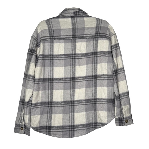 Hollister Boyfriend Button Down Flannel Shirt Gray and White Size Small - Picture 2 of 10